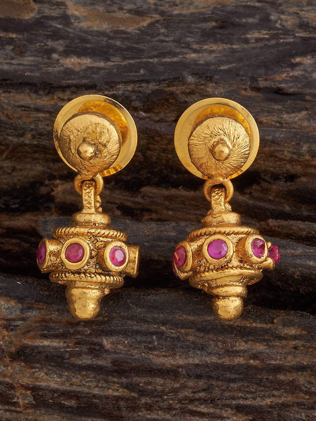 

Kushal's Fashion Jewellery Gold-Plated Contemporary Stones Studded Antique Drop Earrings