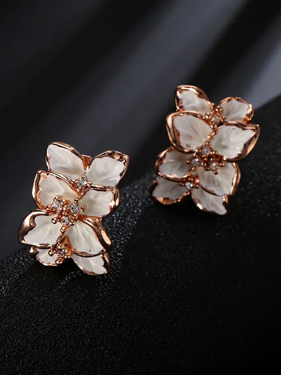 

DIVASTRI Gold Plated Artificial Stones Studded Floral Studs, White