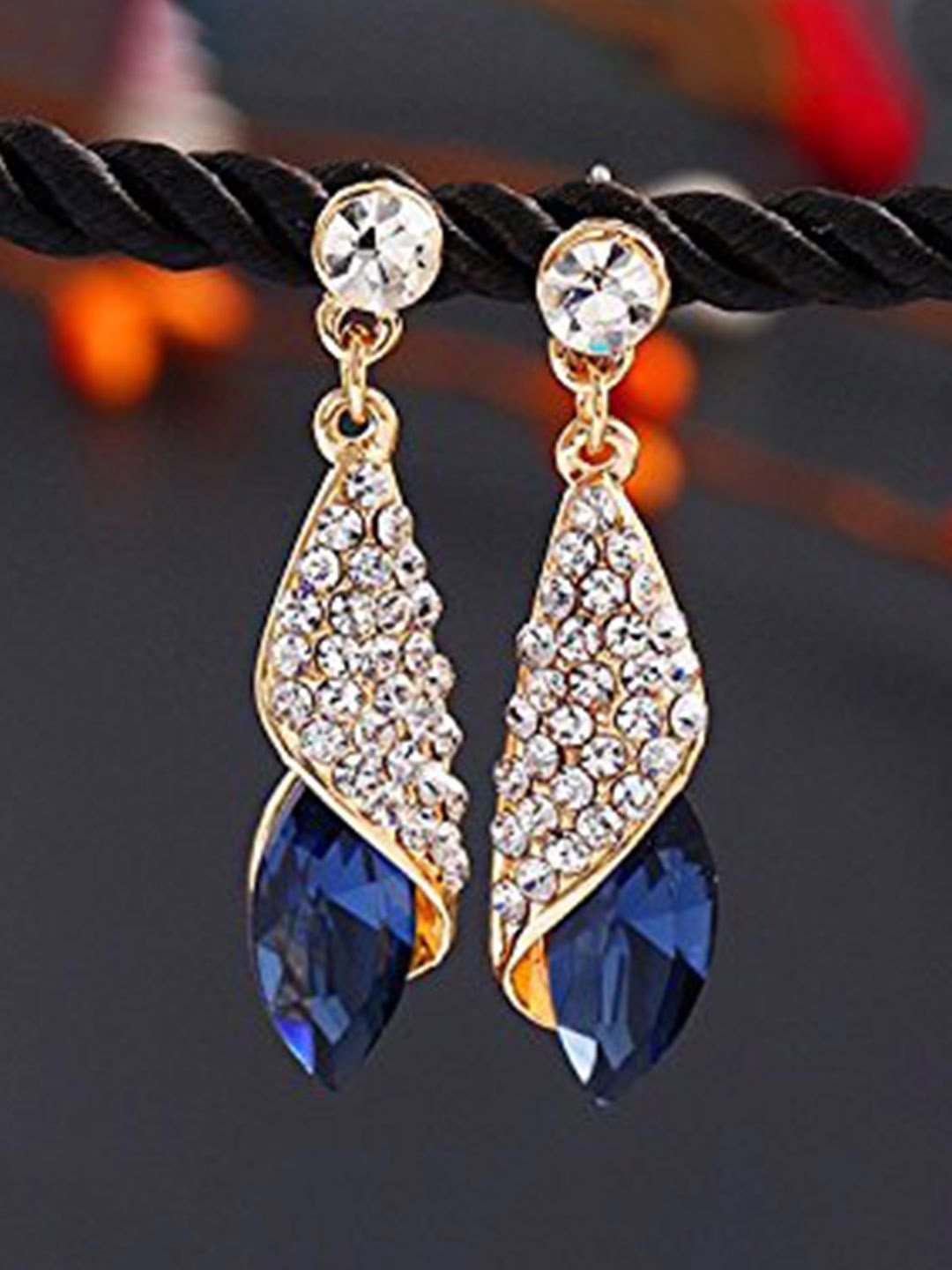 

DIVASTRI Gold Plated Artificial Stones Studded Contemporary Drop Earrings