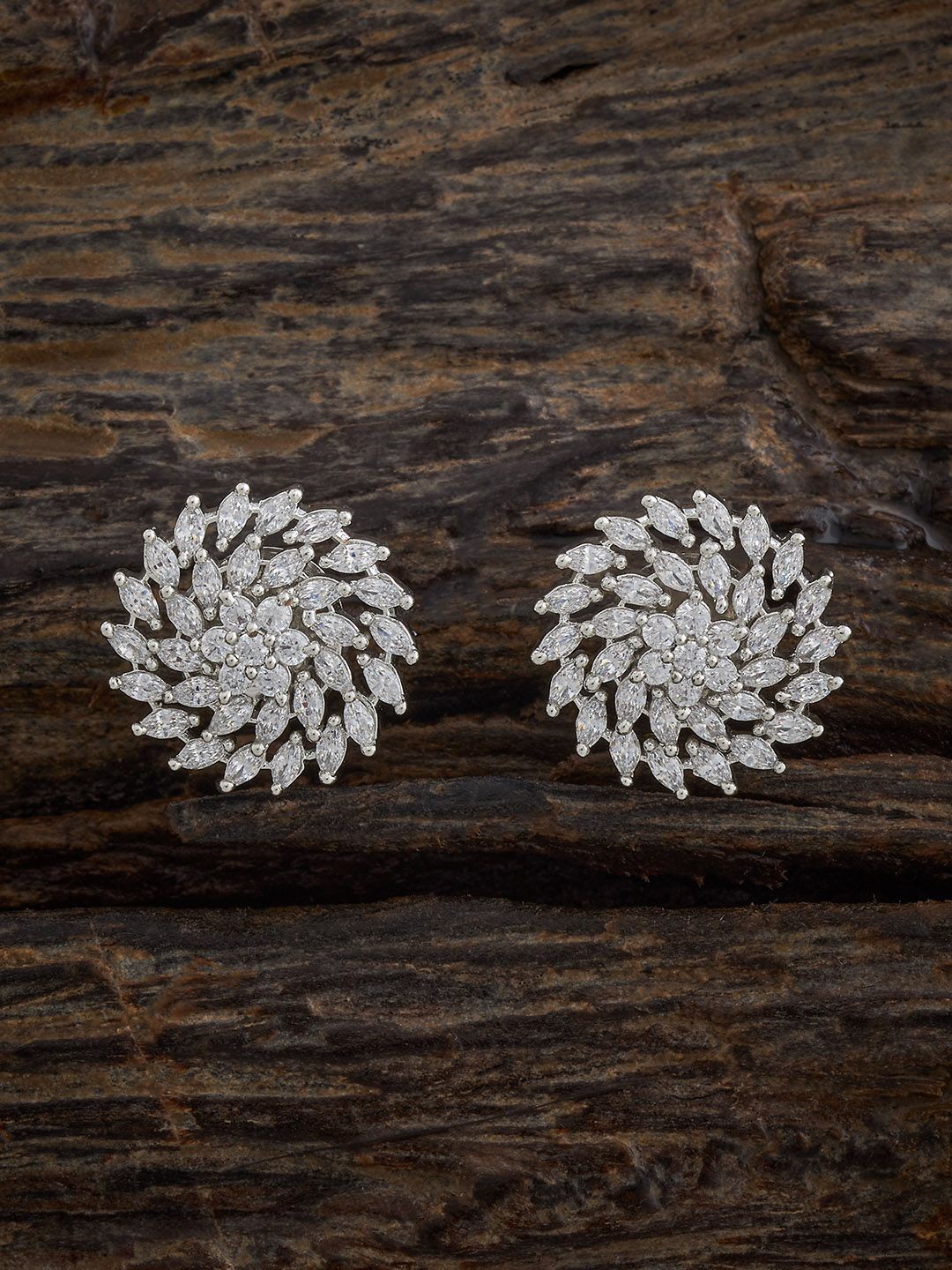 

Kushal's Fashion Jewellery Contemporary Rhodium-Plated Zircon Studs, White