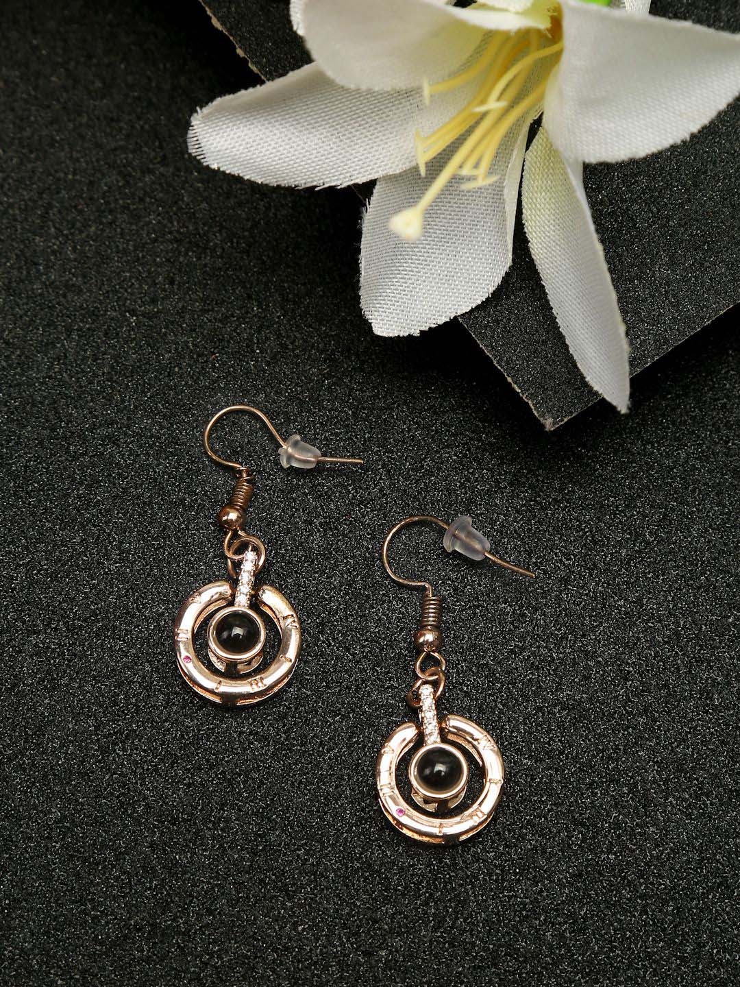

DIVASTRI Gold-Plated Artificial Stones Studded Circular Drop Earrings