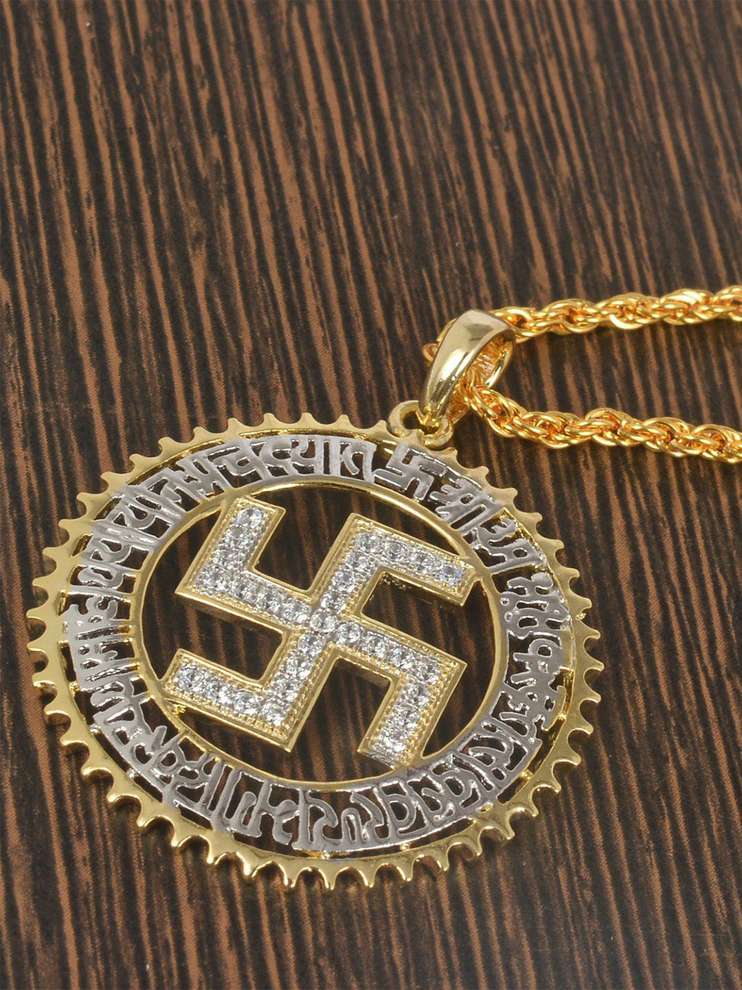 

MEMOIR Gold Plated CZ Stone Studded Swasthic Pendant With Chain