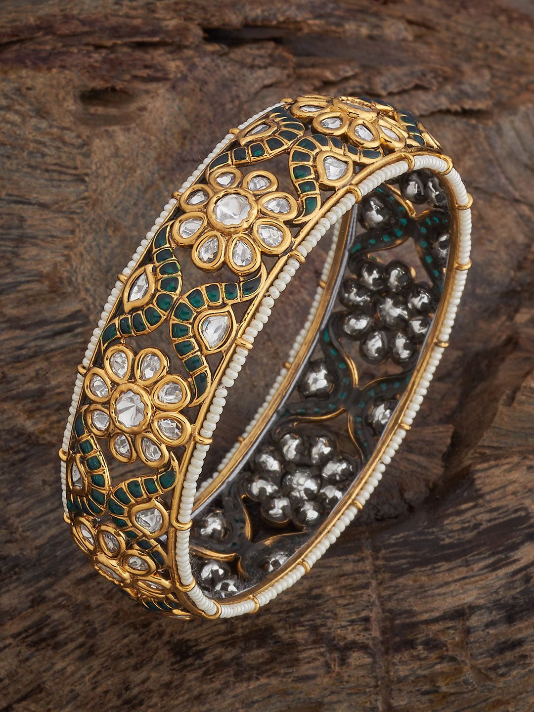 

Kushal's Fashion Jewellery Victorian Plated Kundan-Studded Bangle, Gold