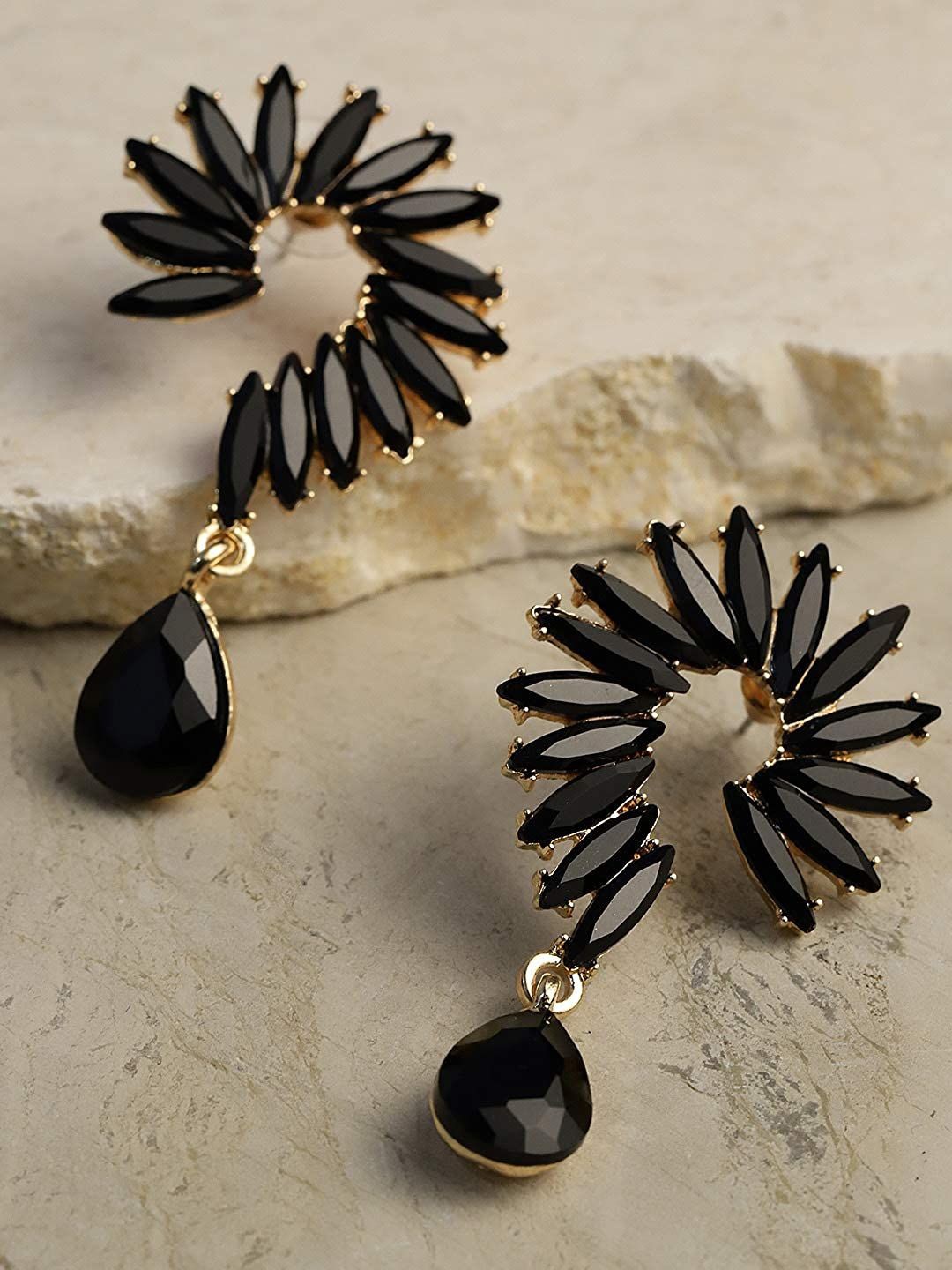 

DIVASTRI Gold-Plated Artificial Stones Studded Drop Earrings, Black