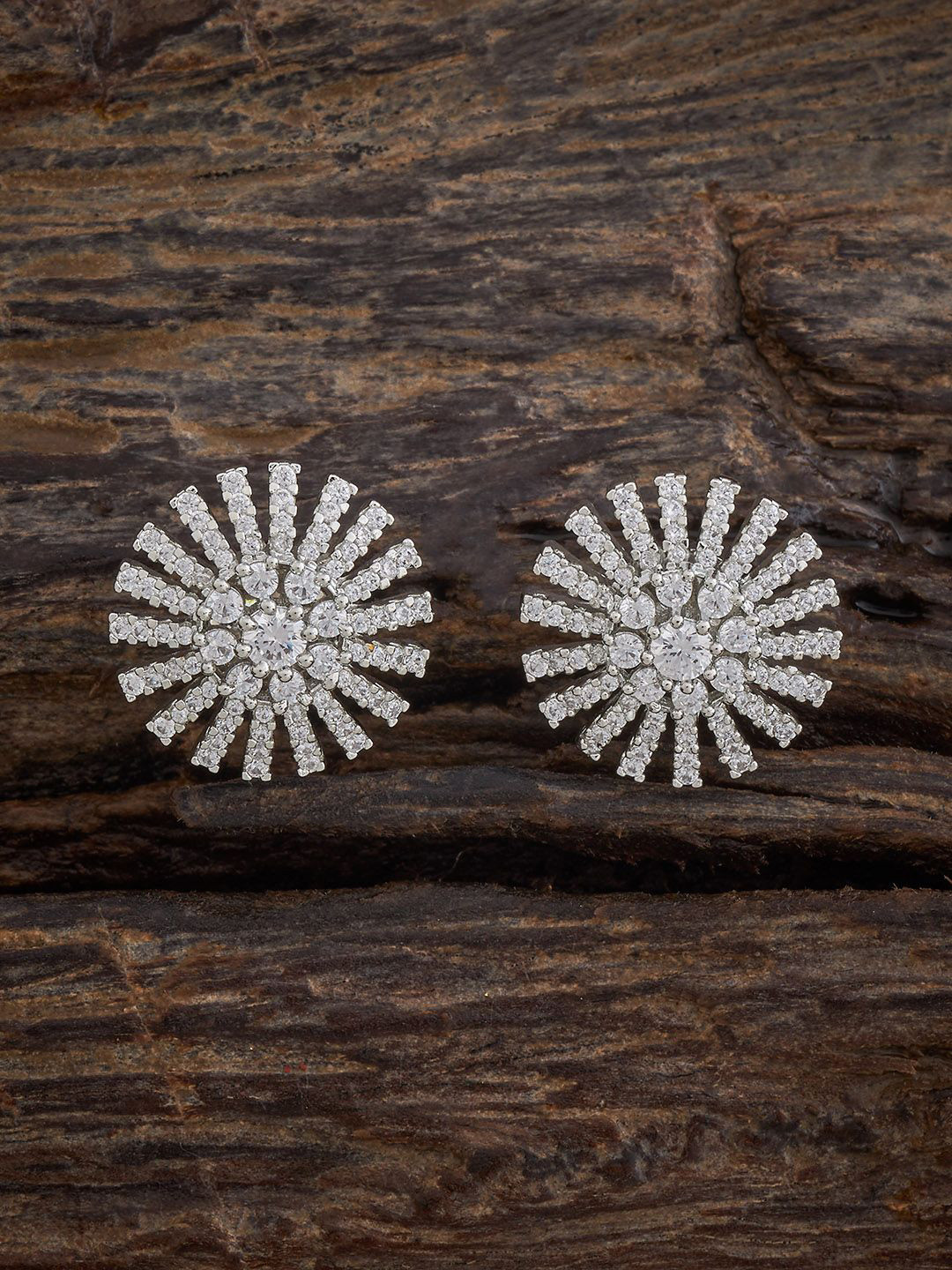 

Kushal's Fashion Jewellery Rhodium-Plated Geometric Zircon Studs, Silver
