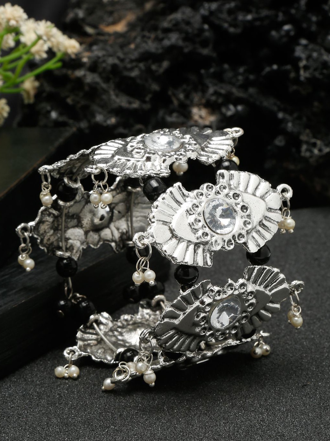 

DIVASTRI Silver-Plated Beaded Cuff Bracelet