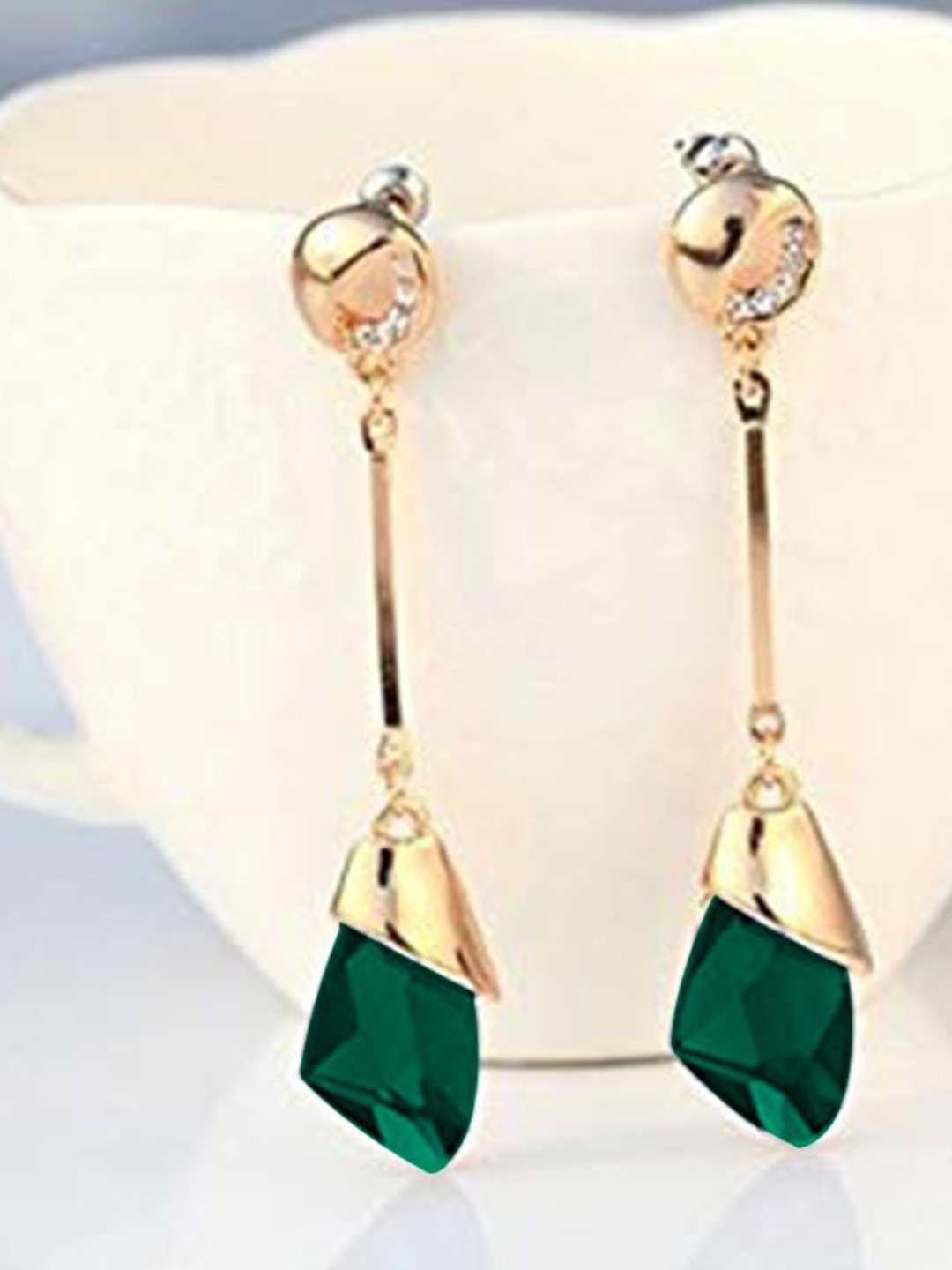 

DIVASTRI Gold-Plated Artificial Stones Studded Contemporary Drop Earrings