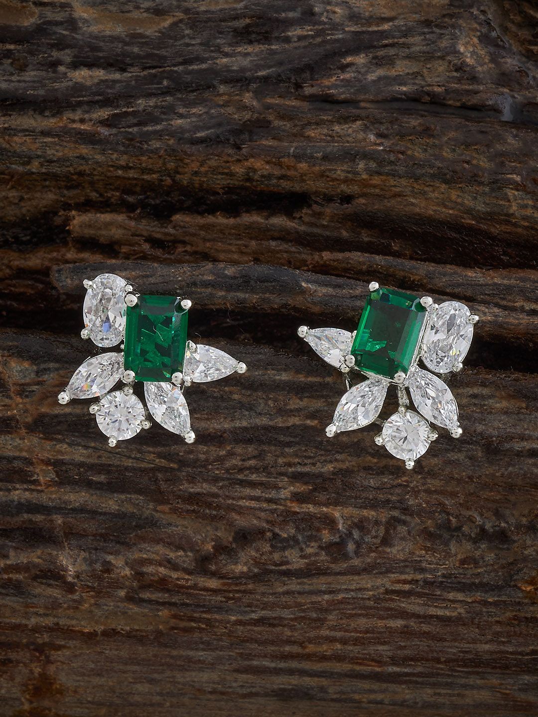 

Kushal's Fashion Jewellery Rhodium-Plated Zircon Studs, Silver