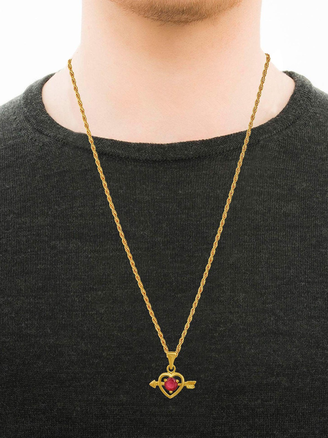 

MEMOIR Gold Plated CZ Stone Studded Heart Shaped Pendant With Chain