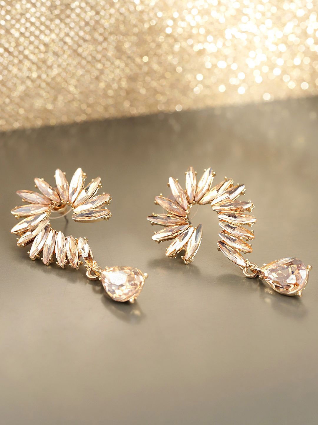 

DIVASTRI Gold-Plated Artificial Stones Studded Contemporary Drop Earrings
