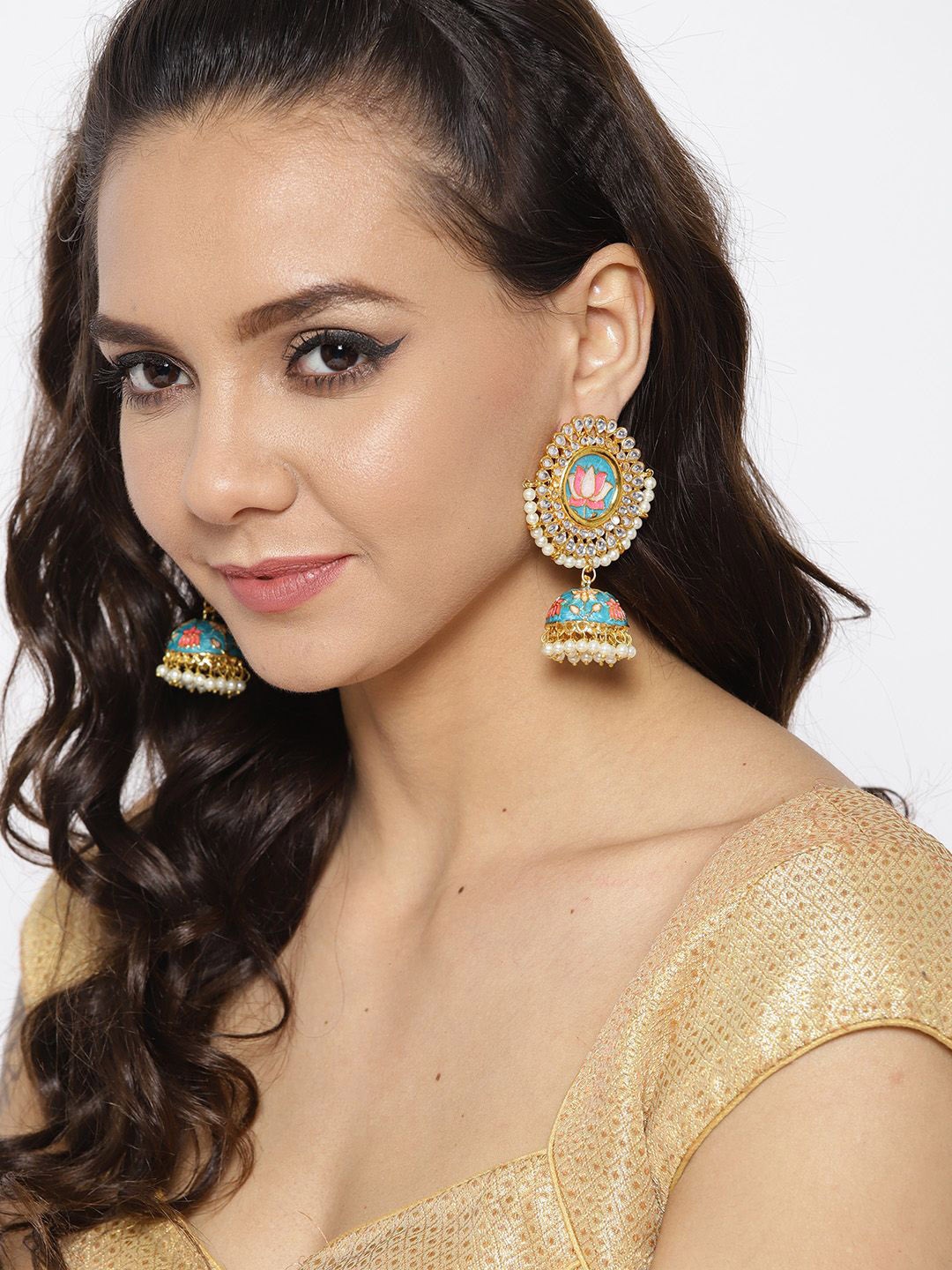 

DIVASTRI Gold-Plated Artificial Beaded Circular Jhumkas Earrings