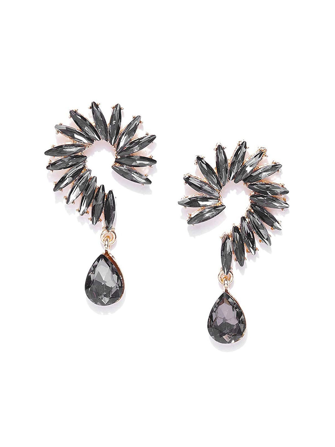 

DIVASTRI Gold-Plated Artificial Stones Studed Contemporary Drop Earrings, Black