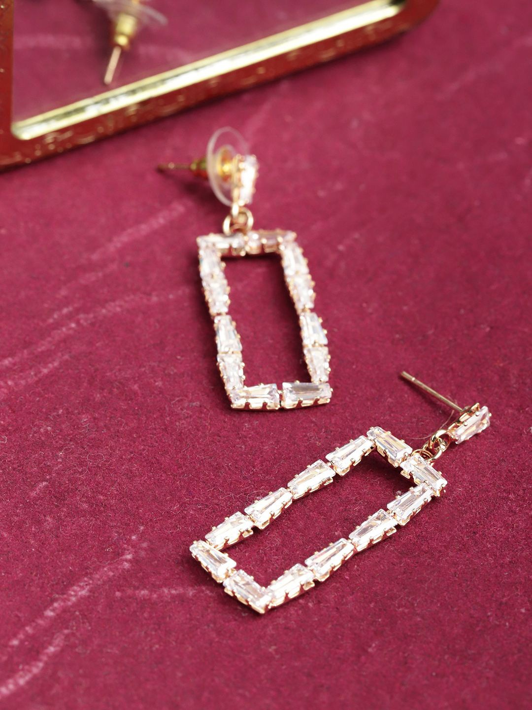 

DIVASTRI Gold-Plated Artificial Stones Studed Square Drop Earrings, White