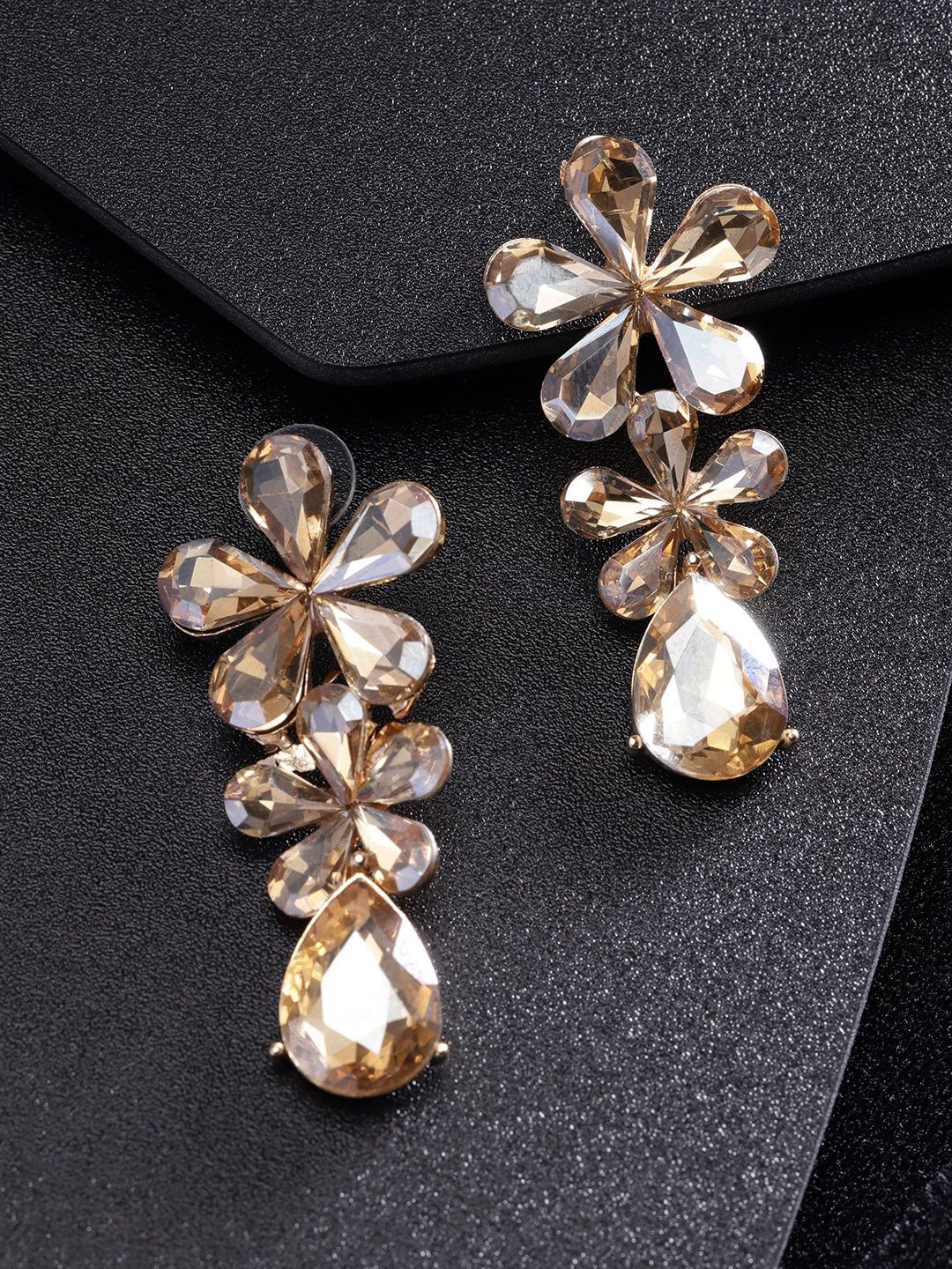 

DIVASTRI Gold-Plated Artificial Stones Floral Drop Earrings