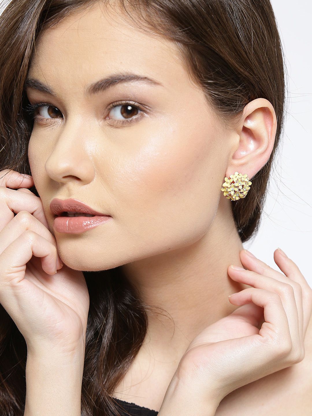 

DIVASTRI Set Of 3 Gold-Plated Artificial Stones Embellished Floral Studs