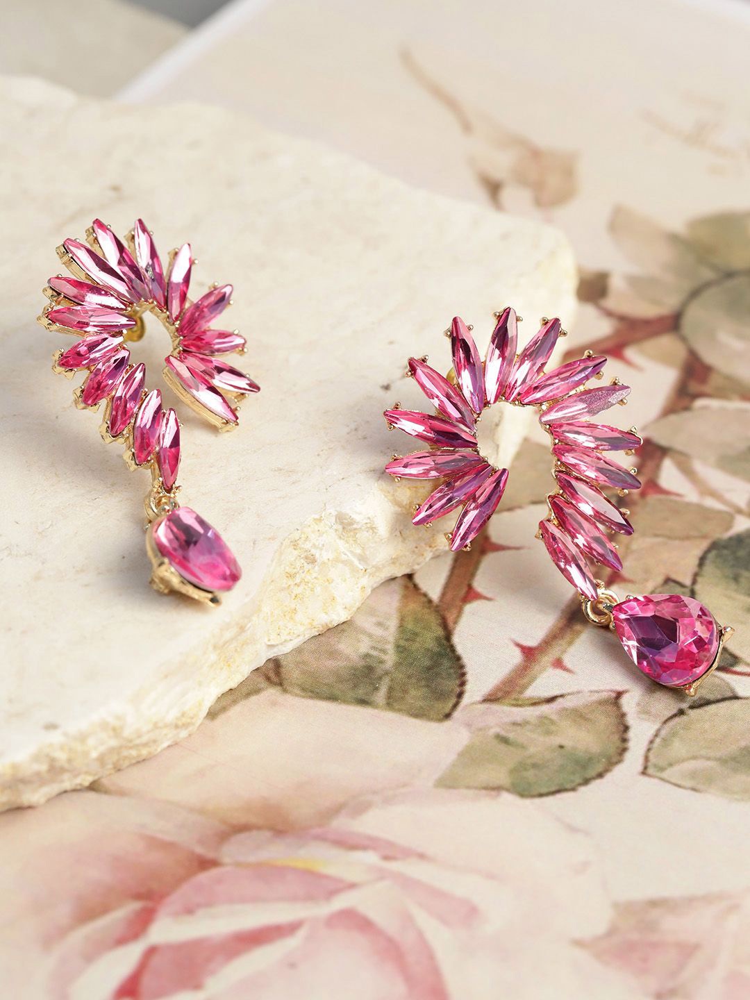 

DIVASTRI Gold-Plated Artificial Stones Studded Contemporary Drop Earrings, Pink