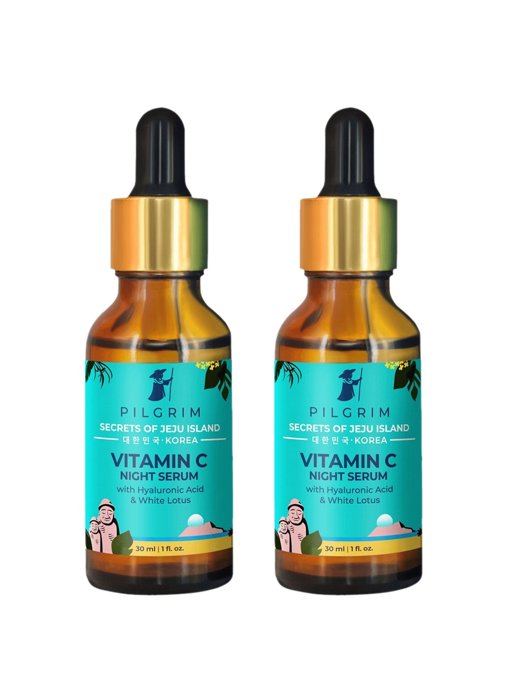 

Pilgrim Set of 2 Vitamin C Night Serum with Hyaluronic Acid & White Lotus For Glowing Skin, Teal