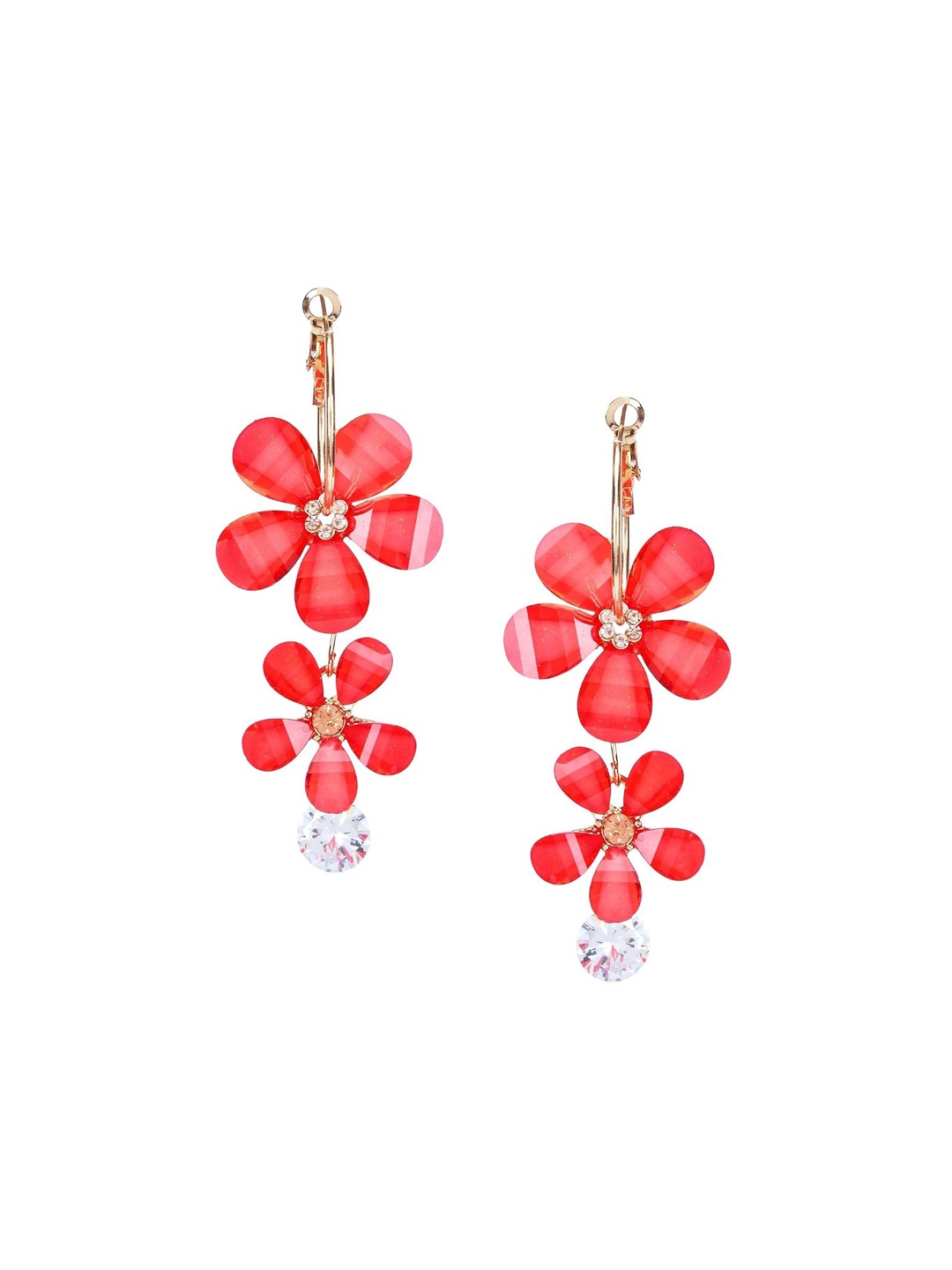 

DIVASTRI Gold-Plated Artificial Stones Studded Floral Drop Earrings