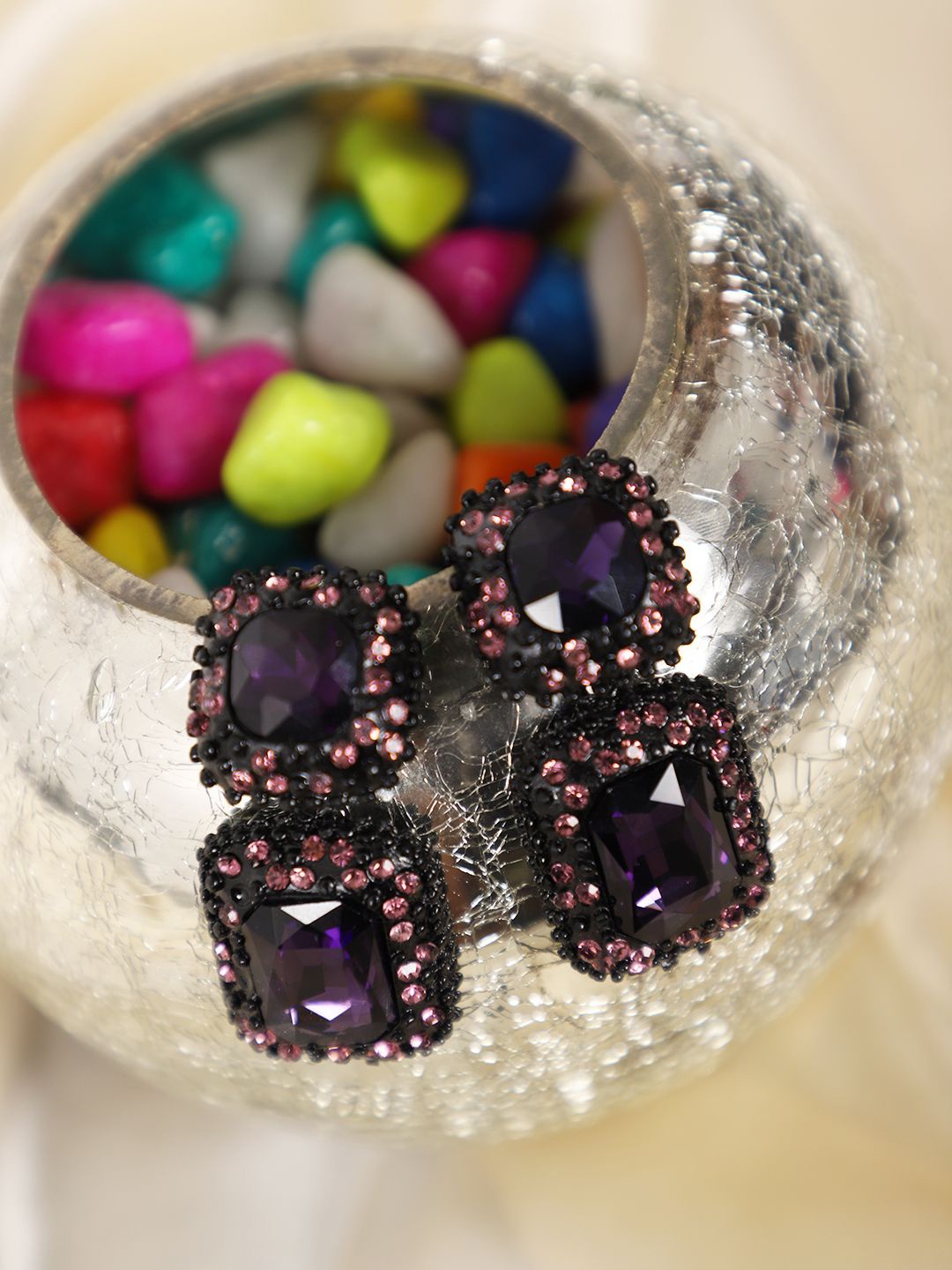 

DIVASTRI Artificial Stones Studded Geometric Drop Earrings, Purple