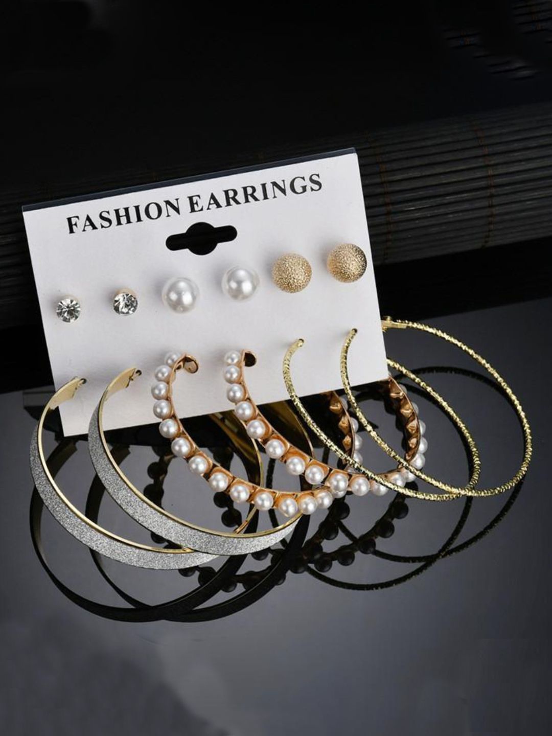 

DIVASTRI Set Of 12 Gold-Plated Artificial Stones Studded And Beaded Circular Hoop Earrings