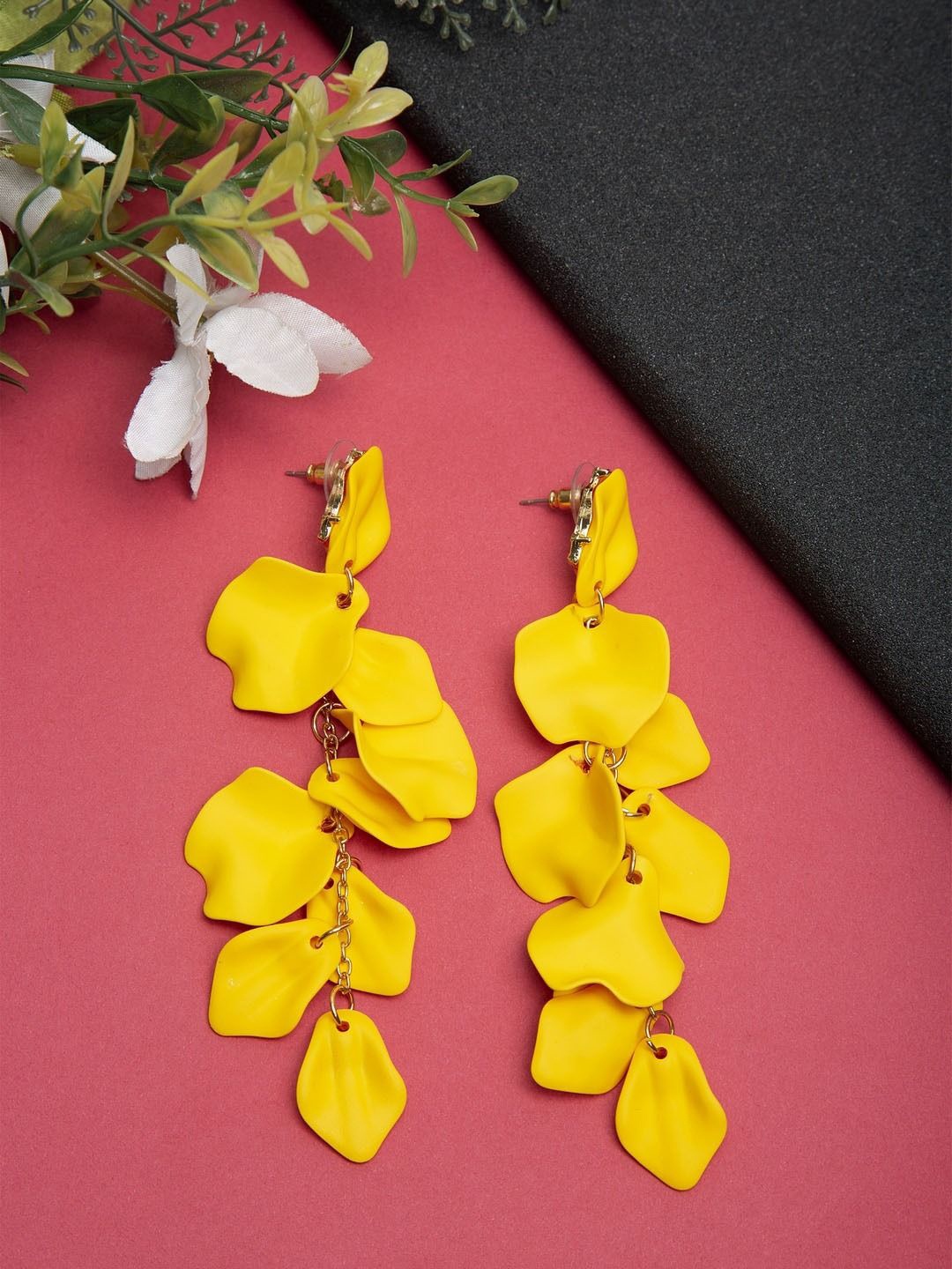 

DIVASTRI Gold-Plated Drop Leaf Shaped Drop Earrings, Yellow