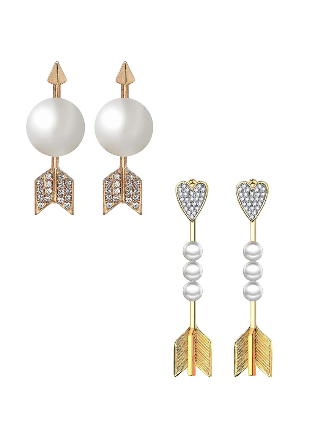 

DIVASTRI Set Of 2 Gold-Plated Artificial Stones Studded & Beaded Jacket Earrings Studs