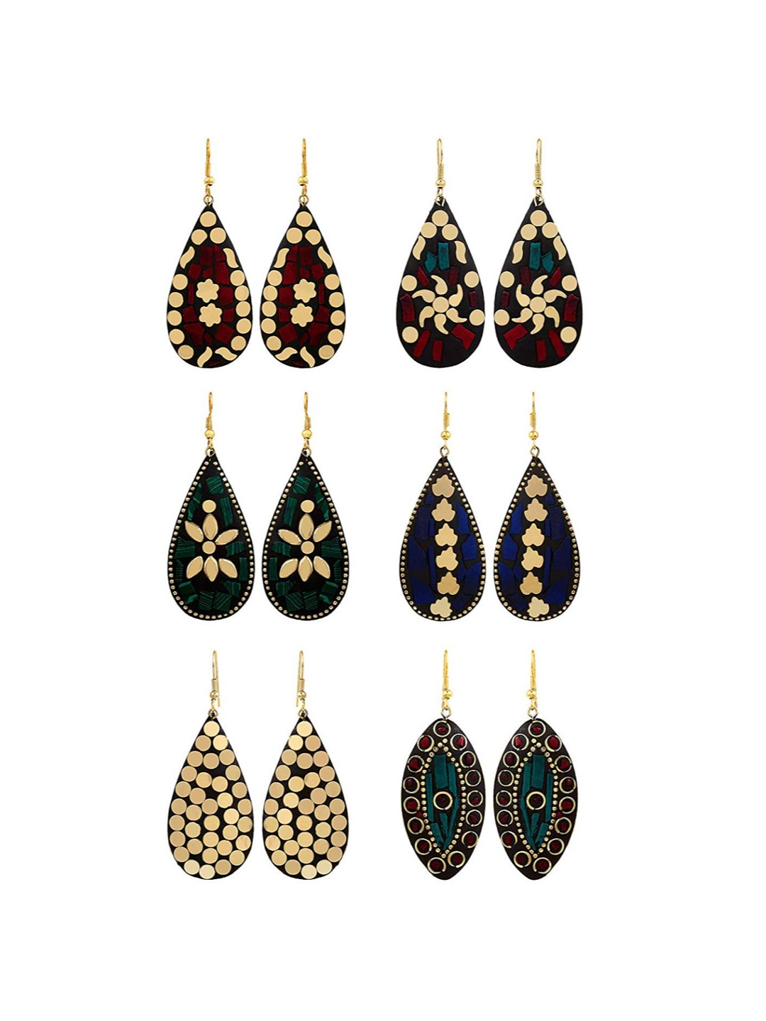 

DIVASTRI Set Of 6 Teardrop Shaped Enamelled Drop Earrings, Black