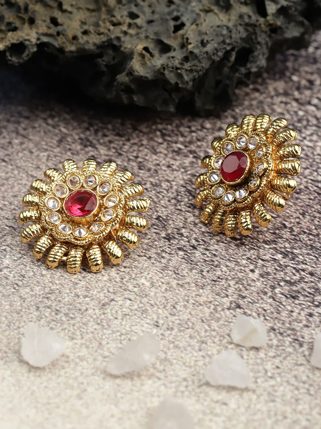 

DIVASTRI Gold-Plated Artificial Stones Studded Circular Shaped Studs