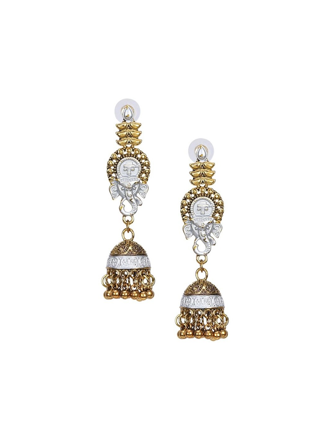 

DIVASTRI Lord Ganesh Brass-Plated Dome Shaped Jhumkas Earrings, Gold