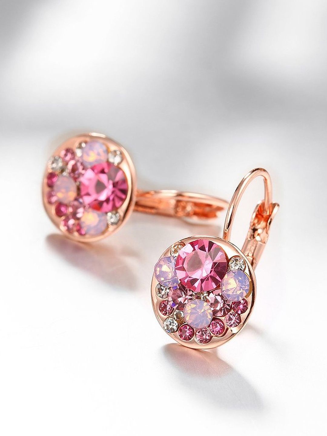 

DIVASTRI Rose-Gold Plated Czech Drill Stones Studded Circular Drop Earrings