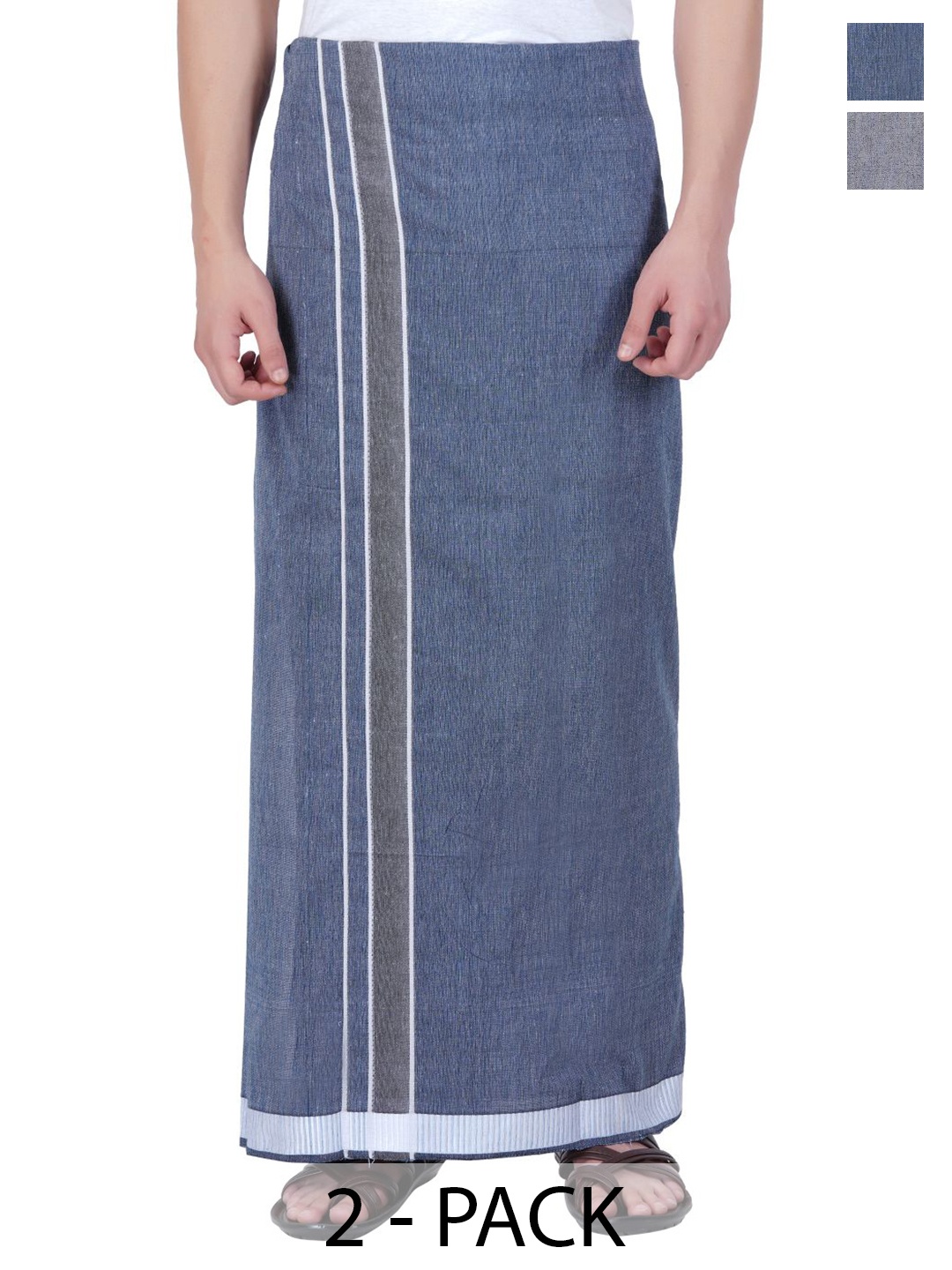 

Ethazh Men Pack of 2 Cotton Dhotis, Blue