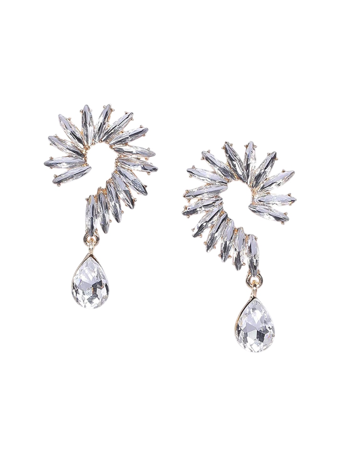 

DIVASTRI Gold-Plated Artificial Stones Studded Spiked Shaped Drop Earrings, White