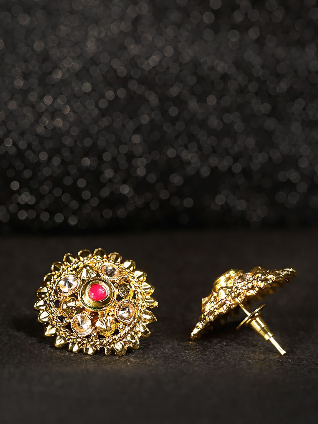 

DIVASTRI Gold-Plated Artificial Stones Studded Circular Shaped Studs Earrings