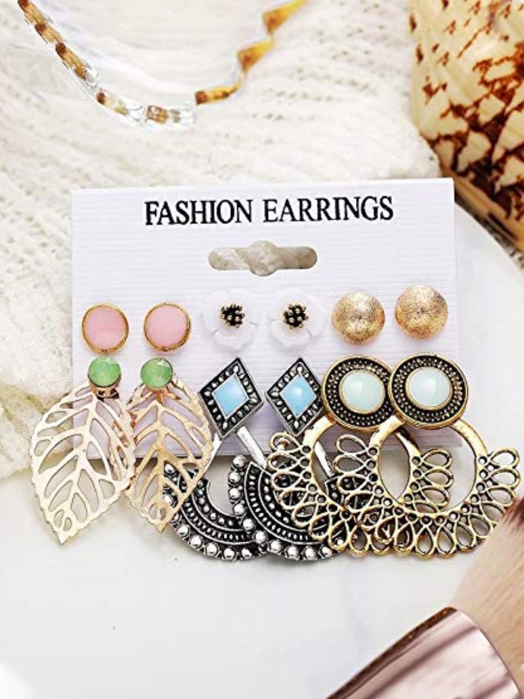 

DIVASTRI Set of 12 Gold-Plated Artificial Stones Studded And Beaded Circular Studs