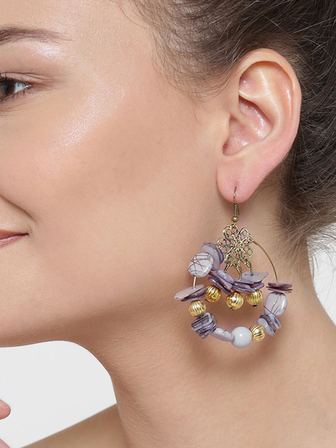 

DIVASTRI Gold-Plated Artificial Beaded Circular Drop Earrings, Lavender