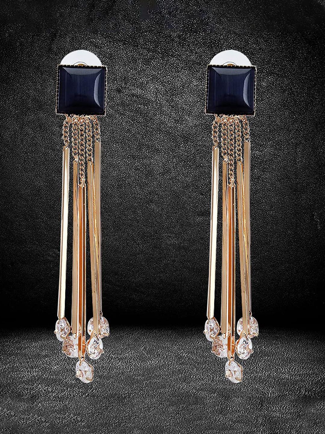 

DIVASTRI Gold-Plated Artificial Stones Studded Geometric Shaped Drop Earrings
