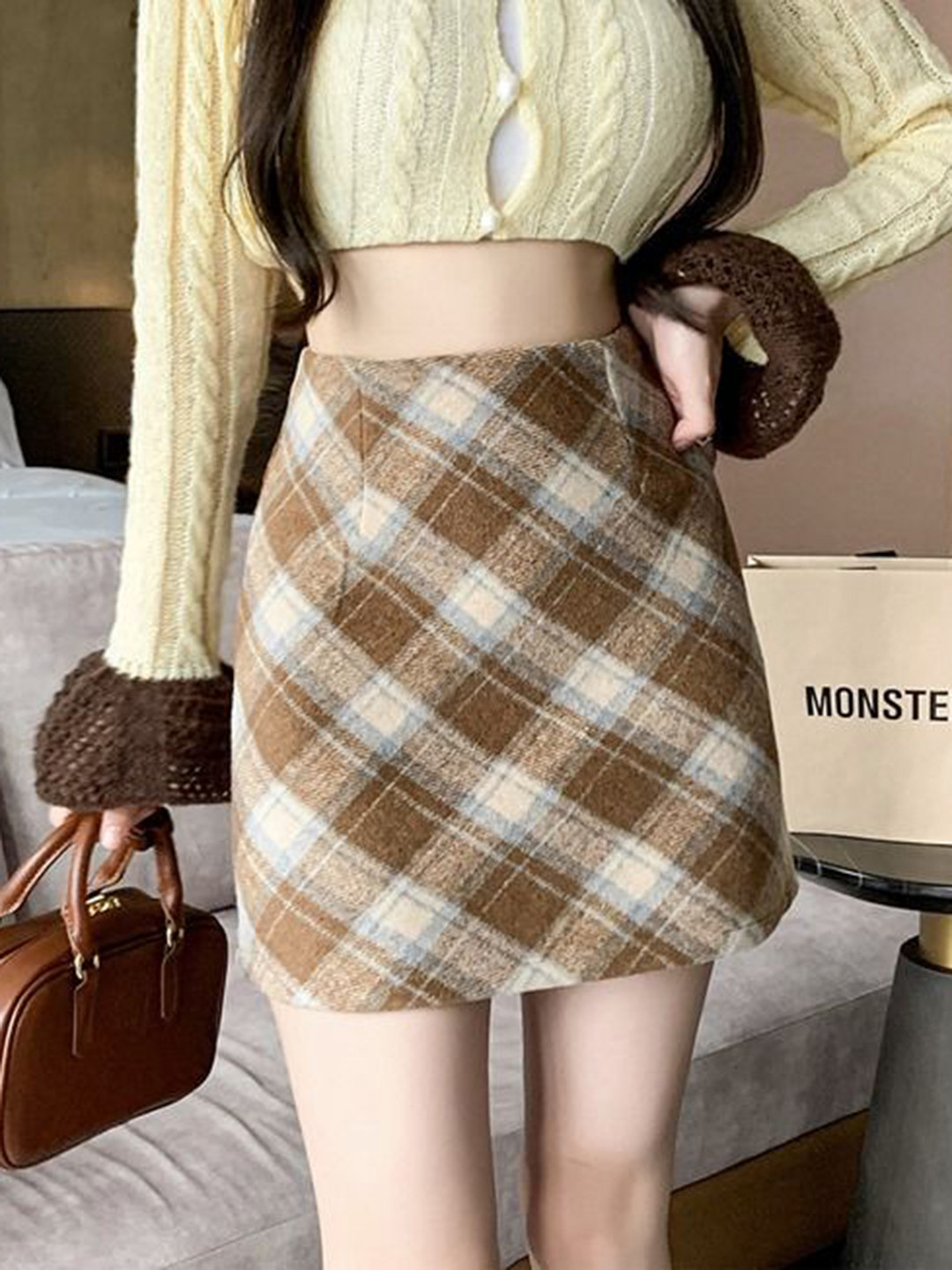 

StyleCast Women Checked Above Knee Length Straight Skirts, Brown