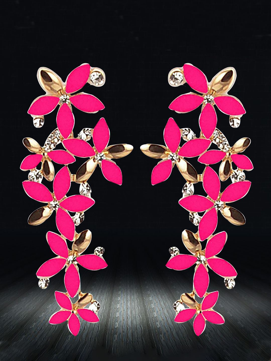 

DIVASTRI Gold Plated Artificial Stones Studded Flower Shape Drop Earrings, Pink