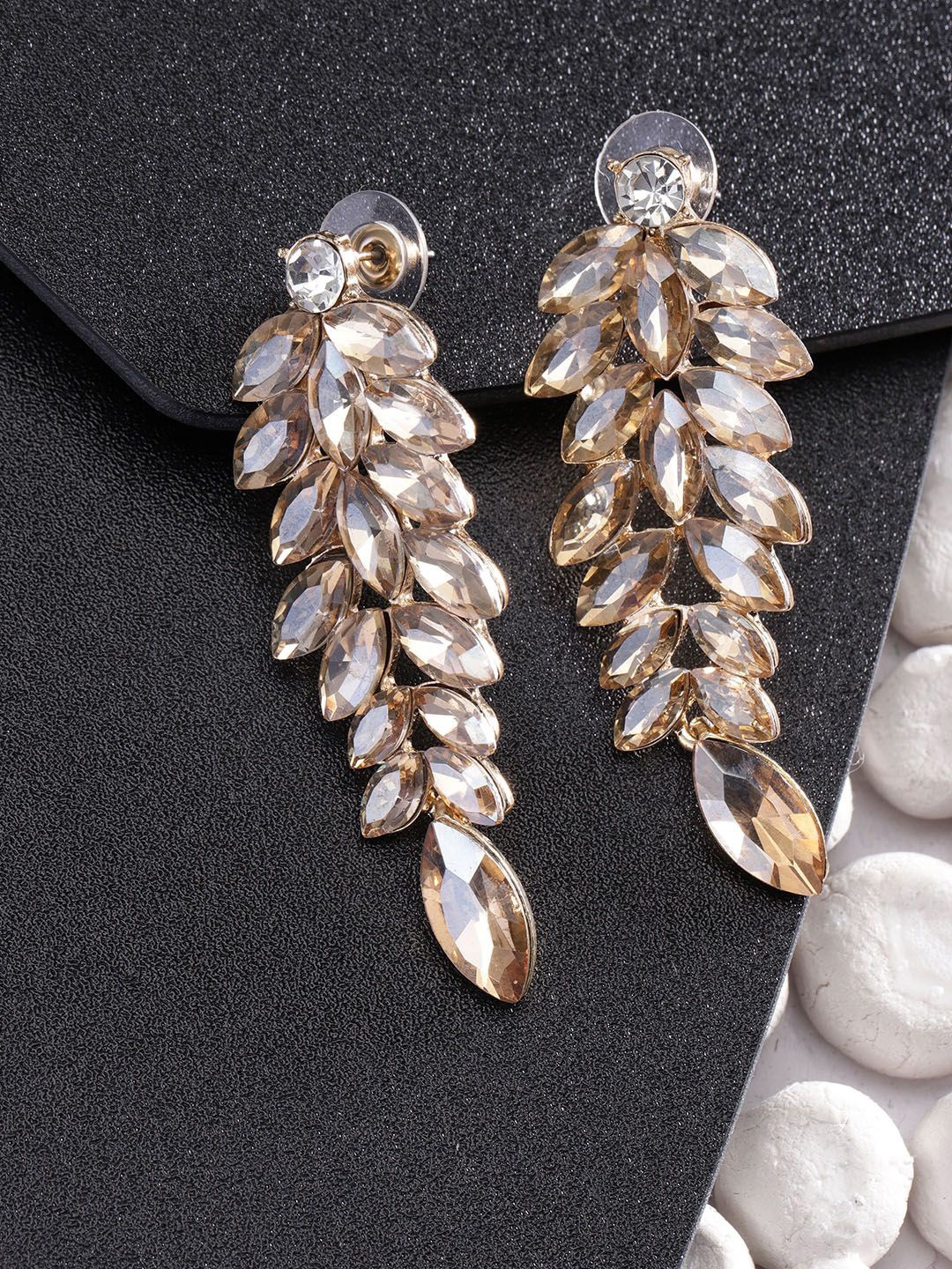 

DIVASTRI Gold-Plated Artificial Stones Studded Contemporary Drop Earrings