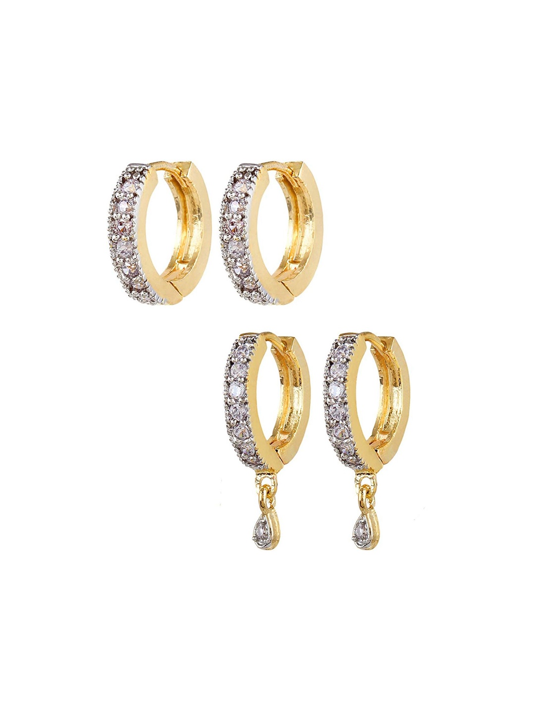 

DIVASTRI Set Of 2 Gold-Plated Artificial Stones Studded Circular Shaped Hoop Earrings