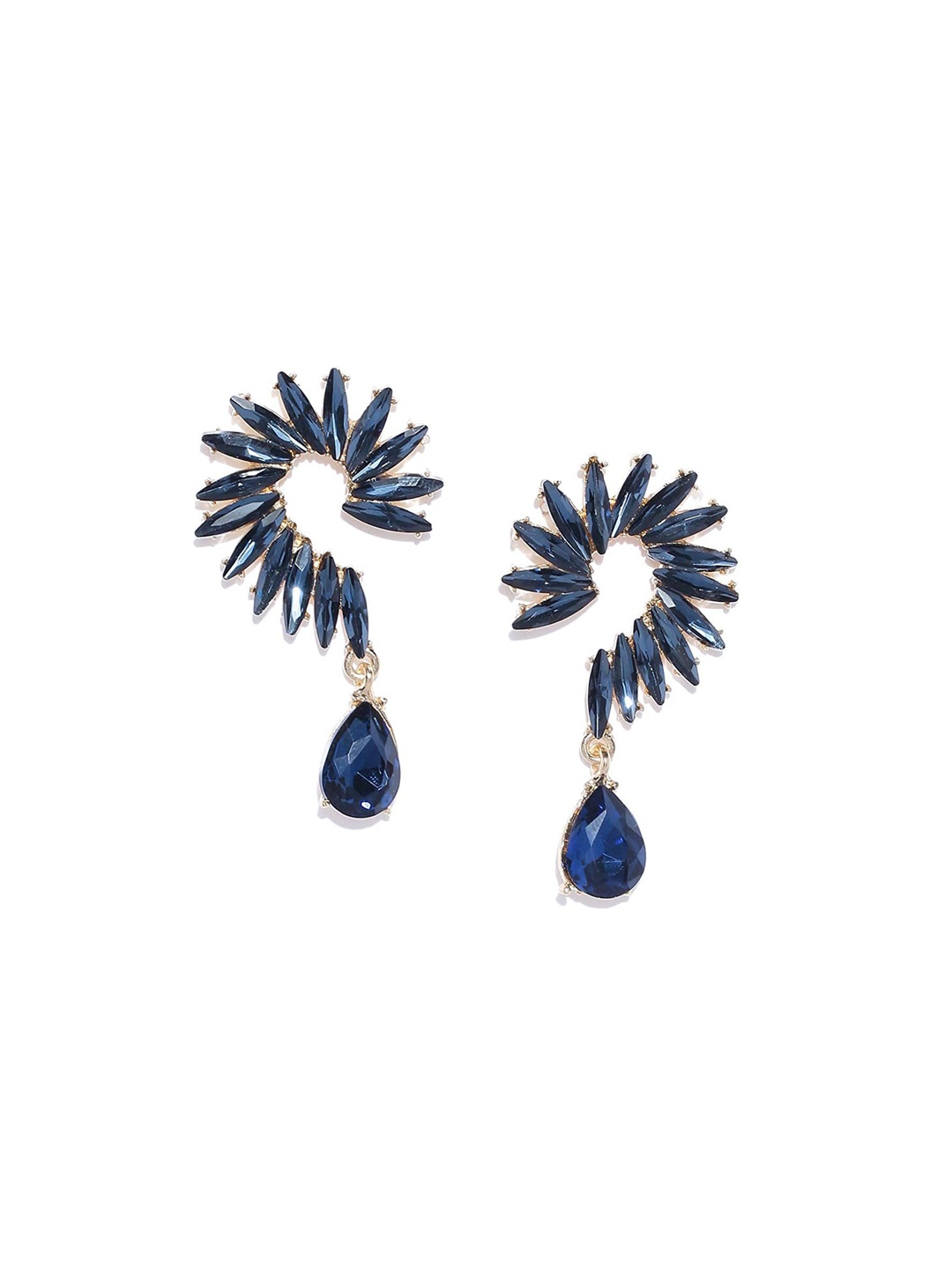 

DIVASTRI Gold-Plated Artificial Stones Studded Contemporary Shaped Drop Earrings, Blue