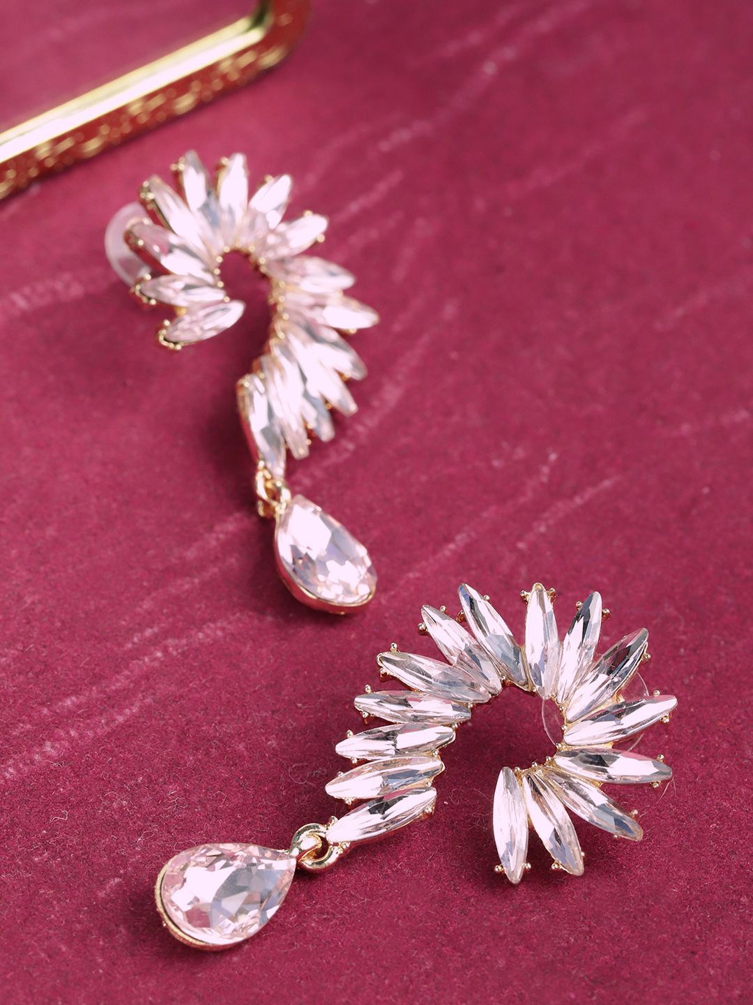 

DIVASTRI Gold-Plated Artificial Stones Studded Contemporary Shaped Drop Earrings, Lavender