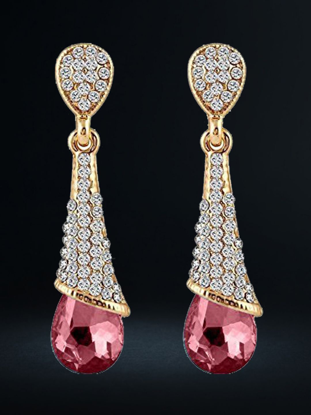 

DIVASTRI Gold-Plated Artificial Stones Studded Teardrop Shaped Drop Earrings, Silver