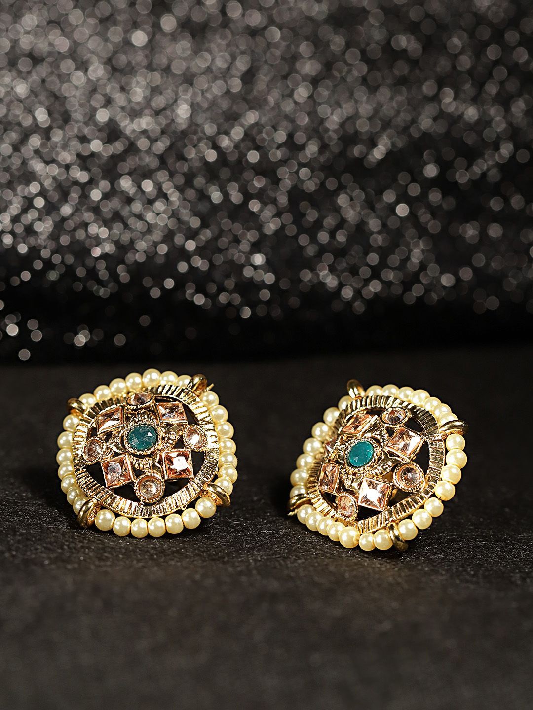 

DIVASTRI Gold-Plated Artificial Stones Studded And Beaded Circular Shaped Studs