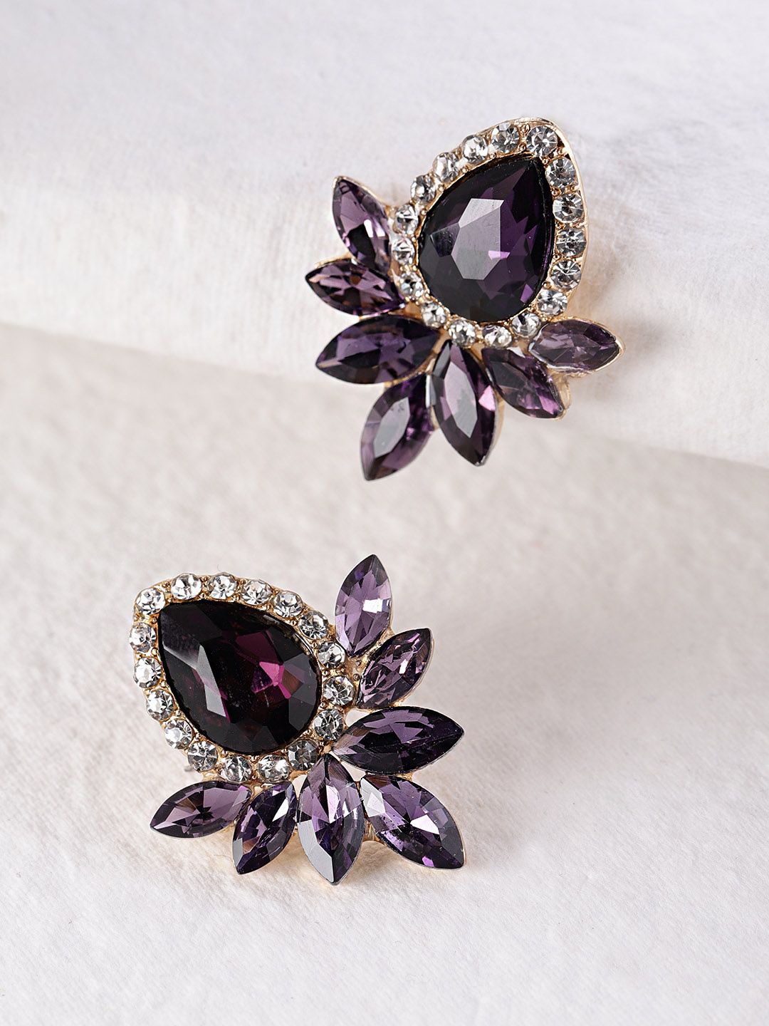 

DIVASTRI Gold-Plated Artificial Stones Studded Teardrop Shaped Studs, Purple