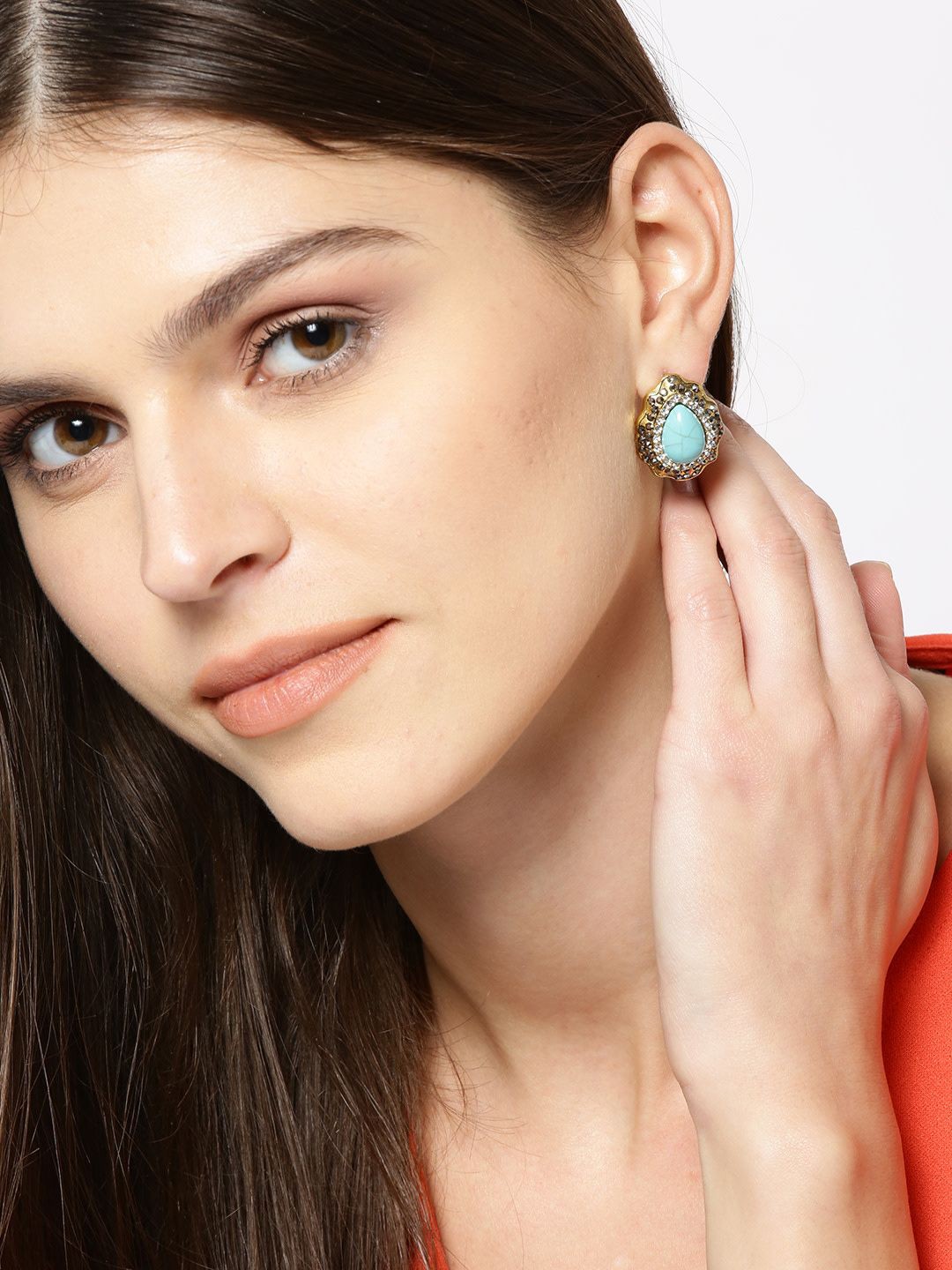 

DIVASTRI Gold-Plated Artificial Stone Studded Leaf Shaped Drop Earrings, Blue