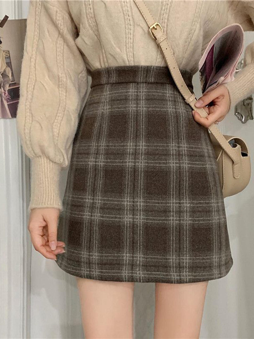 

StyleCast Women Checked Mini Straight Skirts, Brown