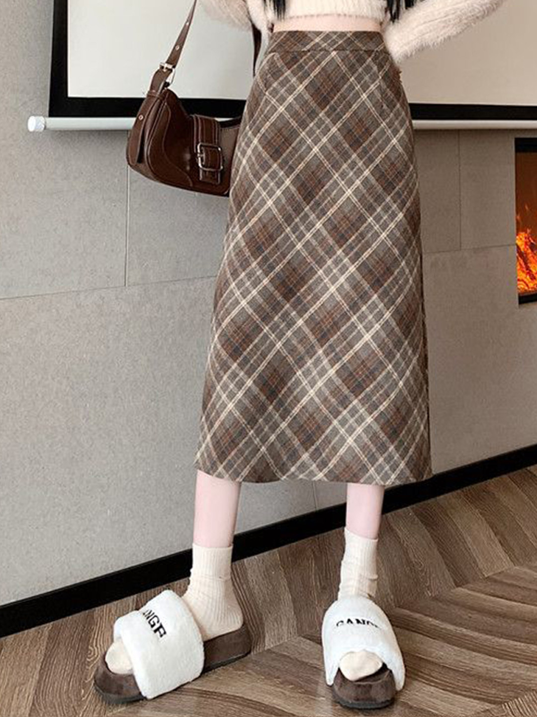 

StyleCast Women Checked Straight Skirt, Brown