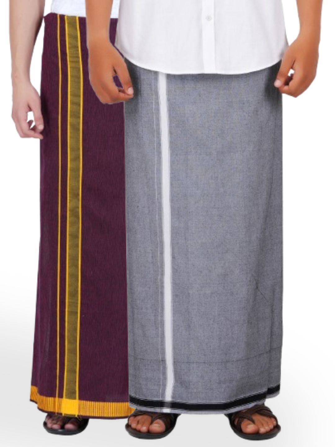 

Ethazh Men Pack of 2 Men Cotton Dhotis, Magenta