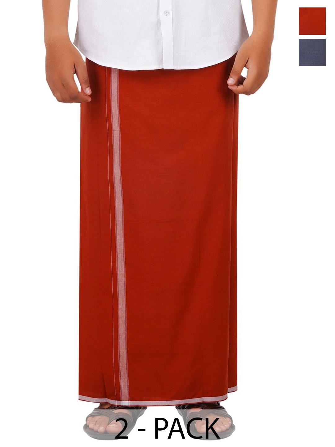 

Ethazh Men Pack of 2 Men Cotton Dhotis, Red